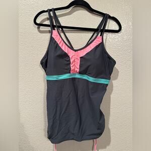 Athletech Color Block Tie Side Tank Bikini Top Sz 18